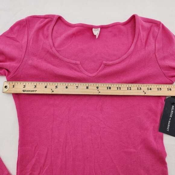 Melrose and Market Womens Size Medium Pink Micro Rib Long Sleeve Tee T-Shirt - Picture 5 of 6